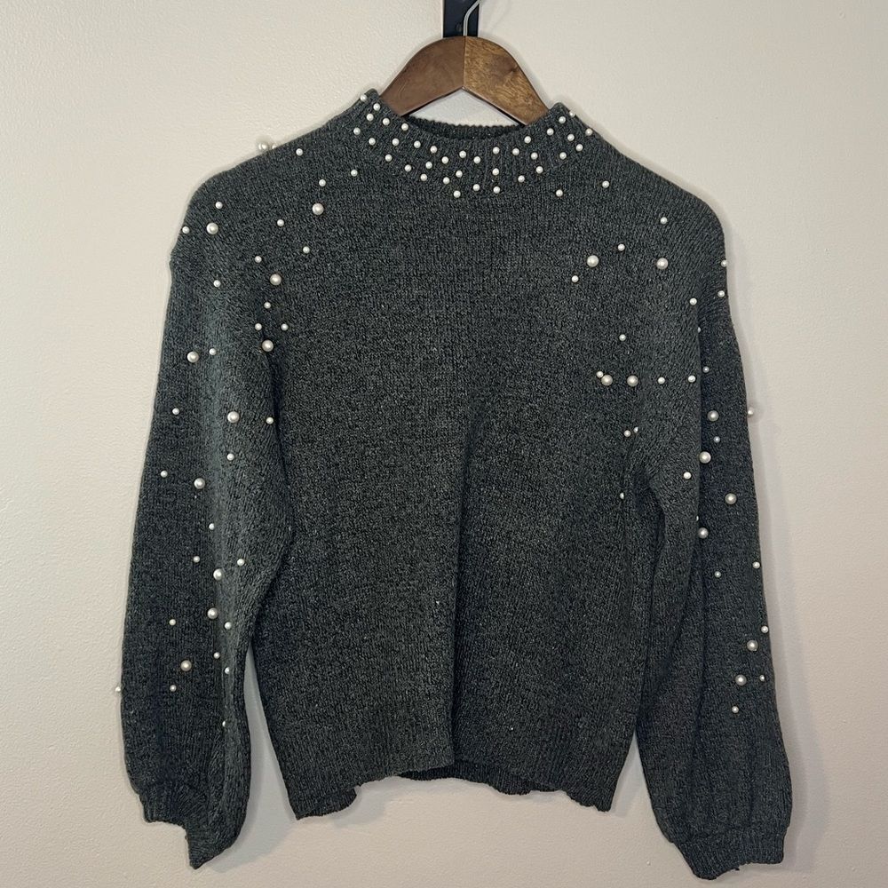 Goodnight Macaroon ‘Sabah’ Pearl Studded Mock Neck Sweater